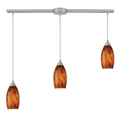 Elk Lighting Galaxy 3-light Linear Brown Pendant In Satin Nickel In Silver