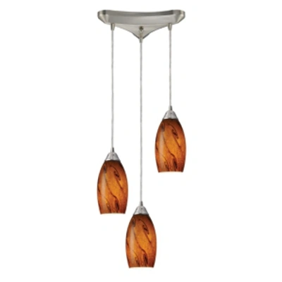 Elk Lighting Galaxy 3-light Brown Pendant In Satin Nickel In Silver