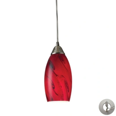 Elk Lighting Galaxy 1 Light Pendant In Red And Satin Nickel - Includes Adapter Kit In Silver