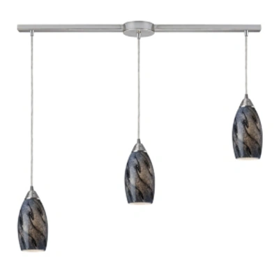 Elk Lighting Galaxy 3 Light Linear Smoke Pendant In Satin Nickel In Silver