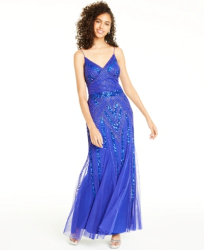 Jump Juniors' Beaded Sequin-embellished Gown In Royal Blue
