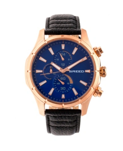 Breed Quartz Lacroix Chronograph Rose Gold And Dark Brown Genuine Leather Watches 47mm In Black