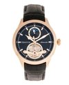HERITOR AUTOMATIC GREGORY ROSE GOLD CASE, GENUINE BLACK LEATHER WATCH 45MM