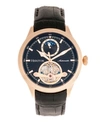 Heritor Automatic Gregory Rose Gold Case, Genuine Black Leather Watch 45mm In Black