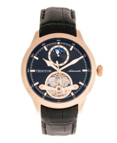 Heritor Automatic Gregory Rose Gold Case, Genuine Black Leather Watch 45mm