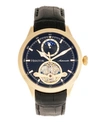 Heritor Automatic Gregory Rose Gold Case, Genuine Black Leather Watch 45mm In Black