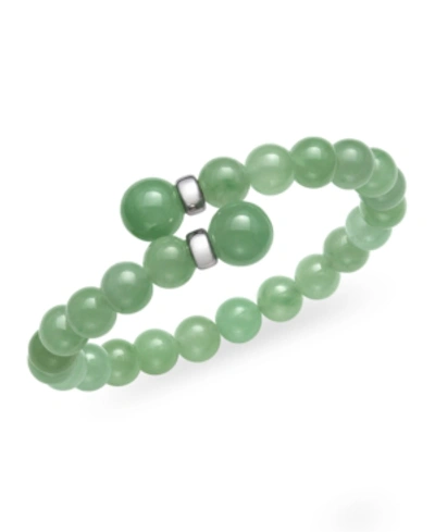 Macy's Green Jade (16 Mm) Wrap Open Bangle Bracelet In Sterling Silver