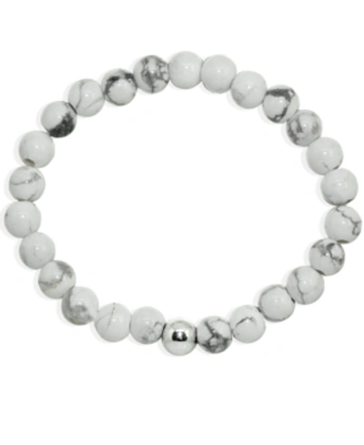 Macy's Genuine Stone Bead Stretch Bracelet With Silver Plate Or Gold Plate Bead Accent In Howlite,silver