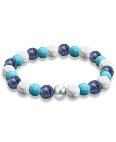 Macy's Genuine Stone Bead Stretch Bracelet With Silver Plate Or Gold Plate Bead Accent In Blue Multi
