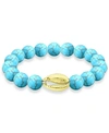 Macy's Genuine Stone Bead Puka Cowrie Shell Stretch Bracelet In Silver Plate Or Gold Plate In Howlite Chryscolla/gold