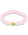 Macy's Genuine Stone Bead Stretch Bracelet With Silver Plate Or Gold Plate Bead Accent In Rose Quartz/gold