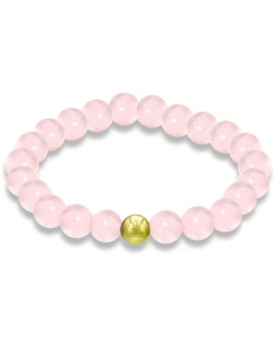 Macy's Genuine Stone Bead Stretch Bracelet With Silver Plate Or Gold Plate Bead Accent In Rose Quartz,gold