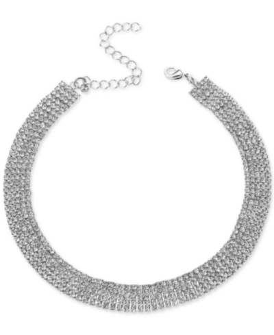 Inc International Concepts Silver-tone Rhinestone Wide Choker Necklace, 13" + 3" Extender, Created For Macy's