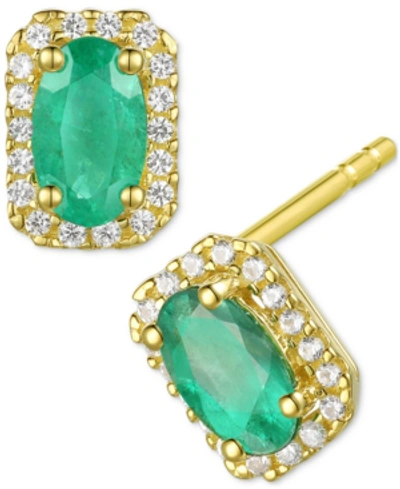 Macy's Sapphire (5/8 Ct. T.w.) & Diamond (1/10 Ct. T.w.) Halo Stud Earrings In 14k Gold (also In Ruby & Eme In Green