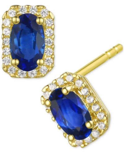 Macy's Sapphire (5/8 Ct. T.w.) & Diamond (1/10 Ct. T.w.) Halo Stud Earrings In 14k Gold (also In Ruby & Eme In Blue