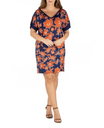 24seven Comfort Apparel Women's Plus Size V-neck Loose Fit Floral Resort Dress In Multi
