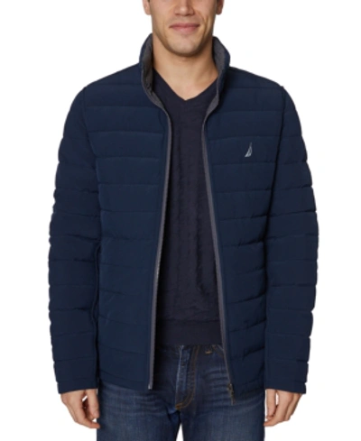 Nautica Men's Reversible Stretch Quilted Jacket In Blue Print/navy