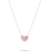 ADINA REYTER Pink Ceramic Pave Folded Heart Necklace in Yellow Gold