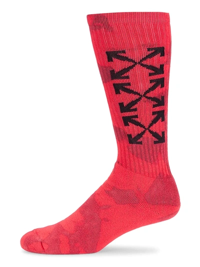 Off-white Tie-dye Arrow Mid-length Socks In Fiery Red