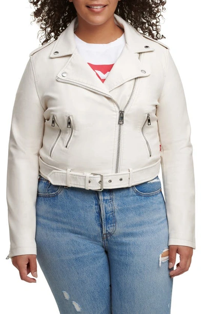 Levi's Water Repellent Faux Leather Fashion Belted Moto Jacket In Open White