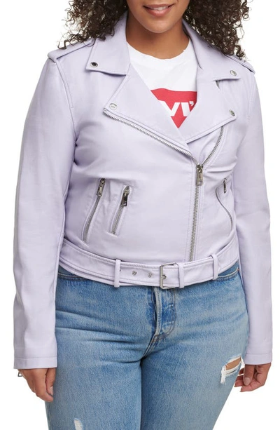 Levi's Water Repellent Faux Leather Fashion Belted Moto Jacket In Lilac