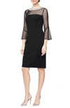 Alex Evenings Plus Womens Bell Sleeves Knee-length Party Dress In Black