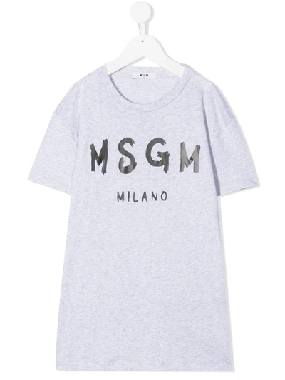 Msgm Teen Logo Print T-shirt In Grey