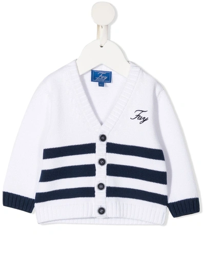 Fay Babies' Striped Rib-trimmed Cotton Cardigan In 白色