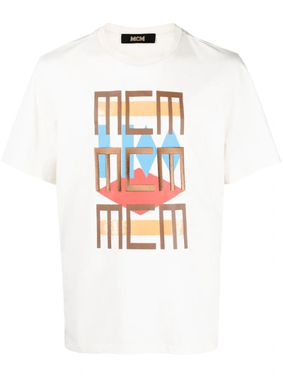 Mcm Geo Graffiti-print Cotton T-shirt In Neutrals