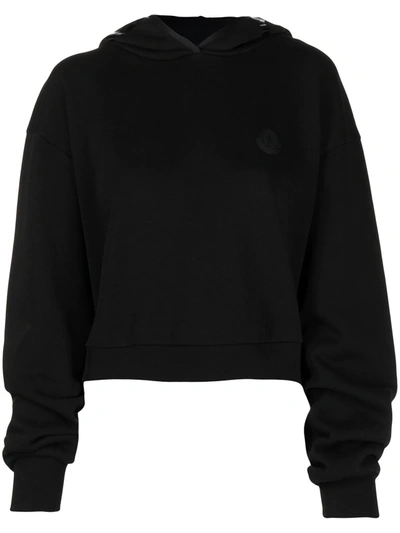 Moncler Logo-print Cotton-blend Cropped Hoodie In Black