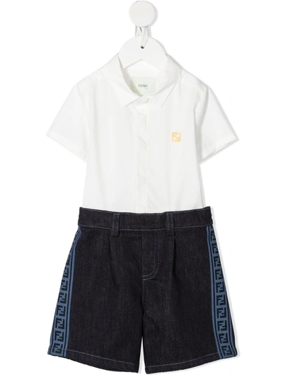 Fendi Babies' Logo-embroidered Romper In Jeans