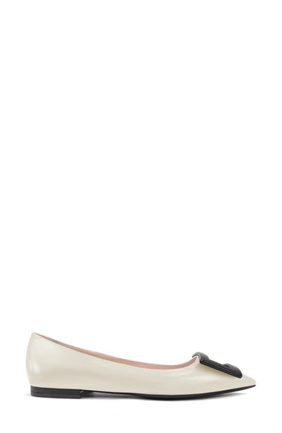 Roger Vivier Gommettine Buckle Pointed Toe Flat In White