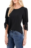 Cece Tie Sleeve High-low Blouse In Rich Black