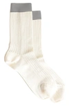 Stems Silky Colorblock Rib Crew Socks In Ivory/grey