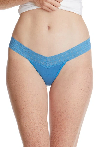 Hanky Panky Dream Lace Trim Modal Original Rise Thong In Laguna Blue