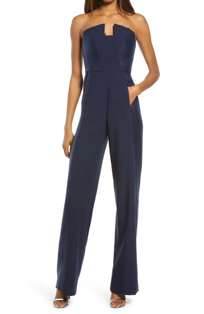 Black Halo Lena Strapless Jumpsuit In Navy