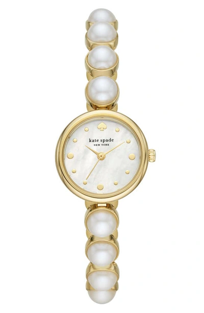 Kate Spade Monroe Gold-tone Stainless Steel & Faux Pearl Bracelet Watch 24mm In White