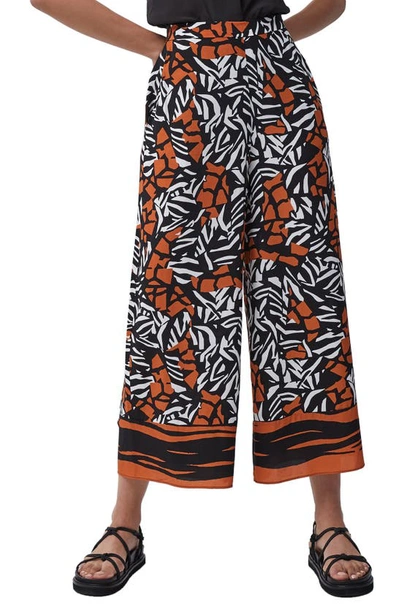 French Connection Afara Mixed-print Draped Culottes In Black Multi