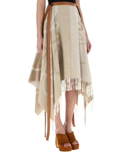 Loewe Anagram Jacquard Blanket Long Skirt In Wool And Cashmere In Nude & Neutrals