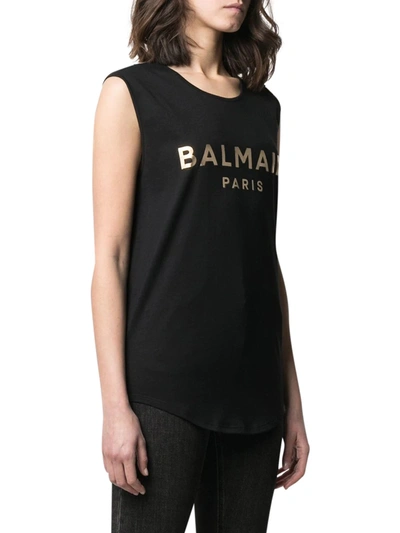 Balmain Sleeveless Logo Button Embellished T-shirt In Black,gold