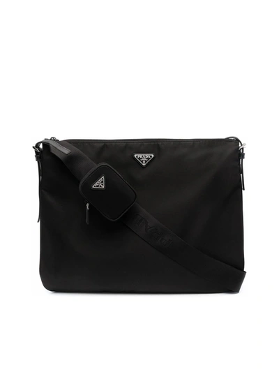 Prada Logo-plaque Shoulder Bag In Black