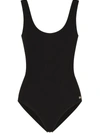 Dolce & Gabbana Logo-plaque Scoop-neck Swimsuit In Black