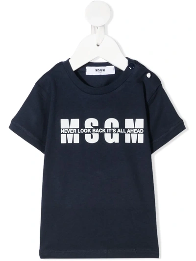 Msgm Babies' Logo-print T-shirt In Blue