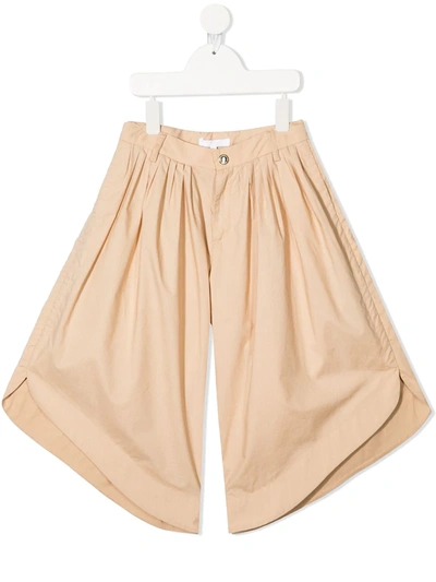 Chloé Kids' Wide Leg Viscose Twill Pants In Beige