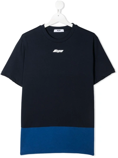 Msgm Kids' Logo Colour-block T-shirt In Blue