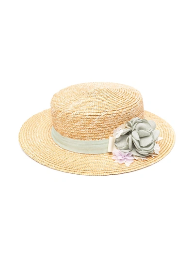 Abel & Lula Kids' 3d Floral Ribbon Straw Hat In Neutrals