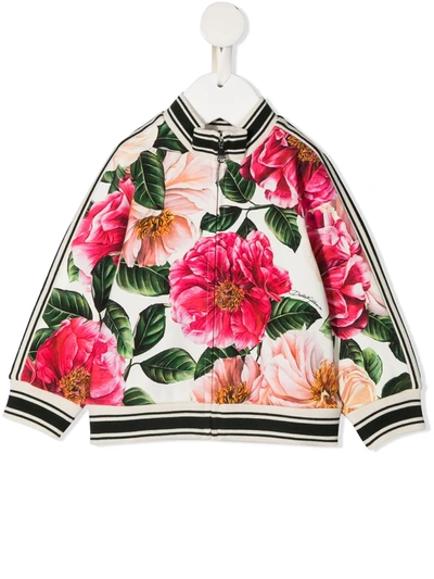 Dolce & Gabbana Babies' Floral-print Zip-up Sweatshirt In Pink