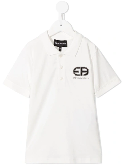 Emporio Armani Kids' Embroidered Logo Polo Shirt In White