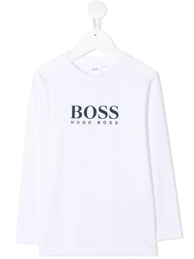 Bosswear Kids' Logo Print Long-sleeve T-shirt In White