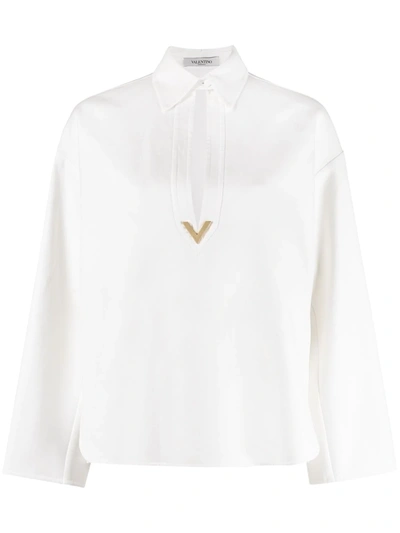 Valentino Cut-out Neck Blouse In White